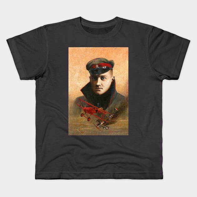 Red Baron Historical Portrait Kids T-Shirt by mictomart